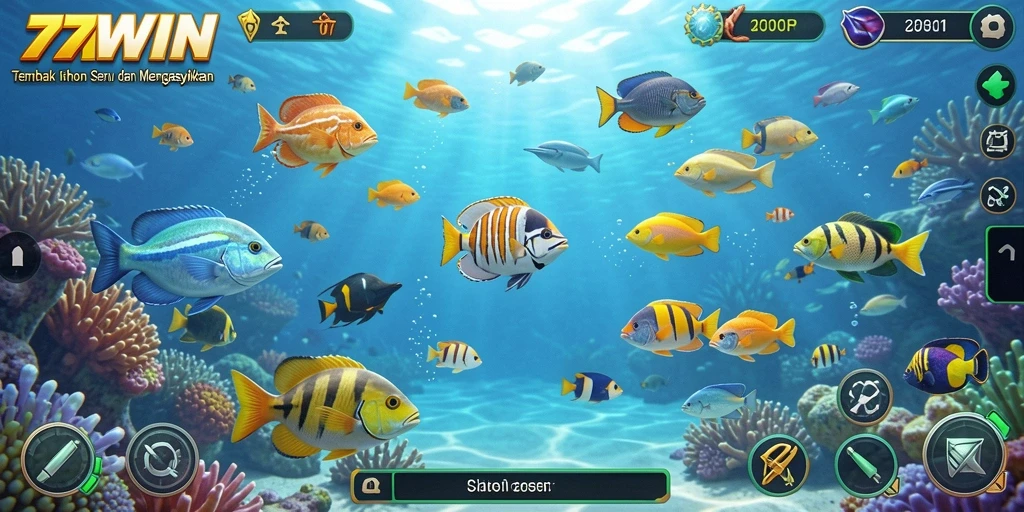 Screenshot 77WIN memperlihatkan gameplay Tembak Ikan yang seru dan menarik.