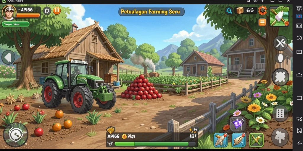 Tampilan menarik dari gameplay API66 yang menampilkan pertanian yang hidup.