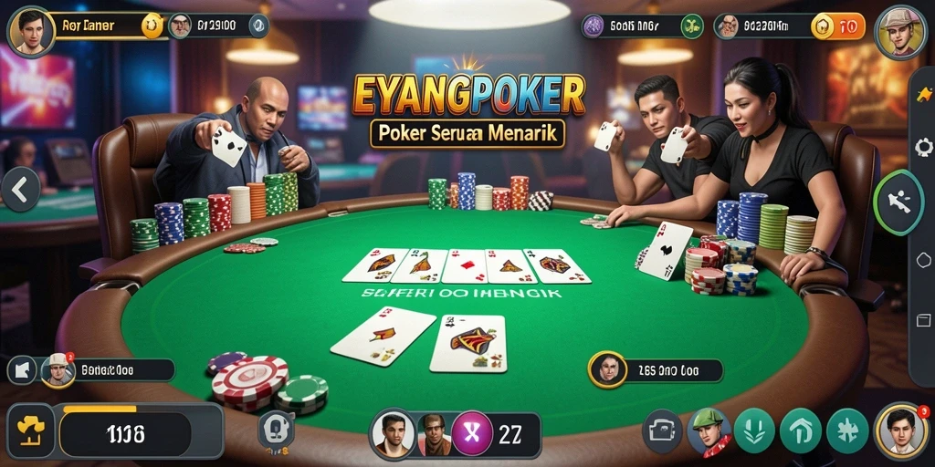 Tangkapan layar gameplay EYANGPOKER menampilkan suasana permainan poker yang seru.
