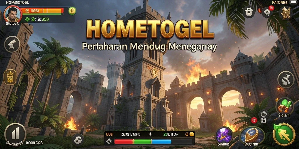 Screenshot gameplay HOMETOGEL menampilkan pertempuran Tower Defense yang mendebarkan.