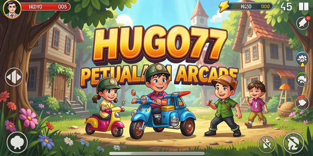 Tampilan seru gameplay HUGO77 yang menampilkan karakter dan level menantang.