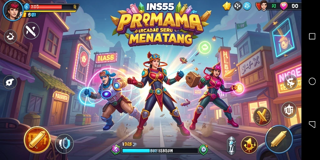 Screenshot INS55 menampilkan aksi seru dalam permainan arcade.
