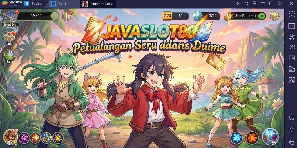 Tampilan gameplay seru dalam JAVASLOT88 dengan karakter anime.