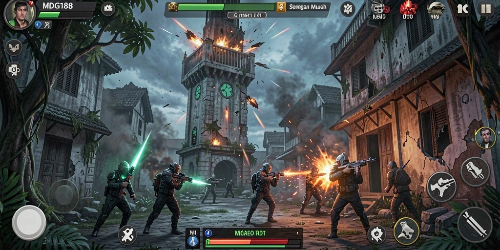Gameplay menegangkan dalam pertahanan menara melawan gelombang musuh.