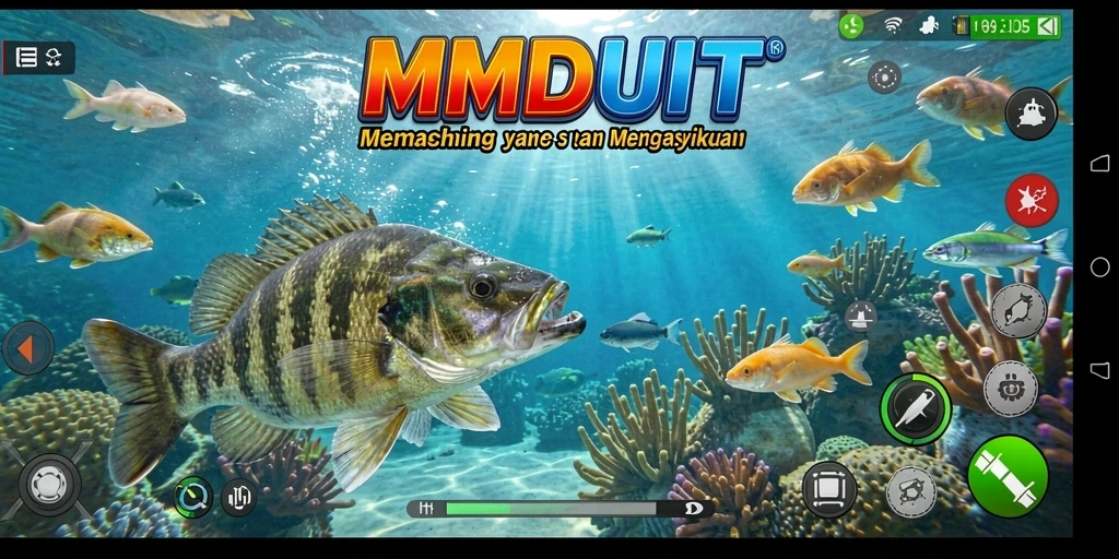 Tampilan gameplay MNDUIT dengan aksi menangkap ikan yang seru.
